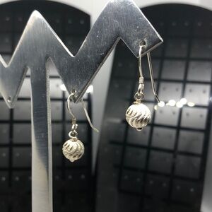 Solid sterling silver minimalist style textured earrings dangle drop classy.